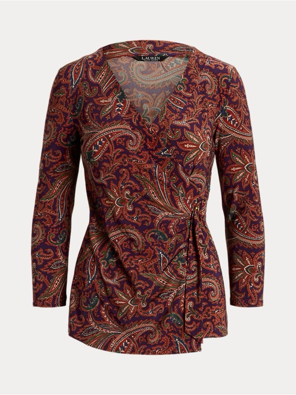 Lauren Ralph Lauren Paisley Stretch Jersey Faux Wrap Top